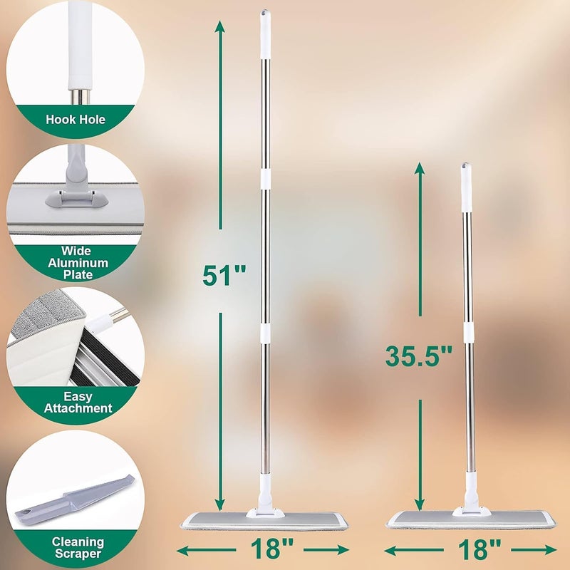 Conliwell 18" Professional Microfiber Mop Floor Cleaning System, Flat Mops with Stainless Steel Handle, 4 Reusable Washable Mop Pads, Wet and Dust Mopping for Hardwood, Vinyl, Laminate, Tile Cleaning (White) - Image 5