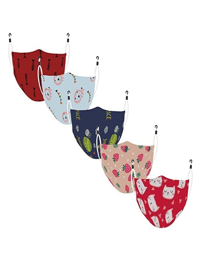 مابل قناع وجه قطني لطيف قابل لإعادة الاستخدام والغسل والتنفس من مابل للأولاد والبنات، مزود بحلقات أذن قابلة للتعديل وبدون صمام، متعدد الألوان (عبوة من 5 قطع) (للأعمار من 7 إلى 14 سنة) - Image 1