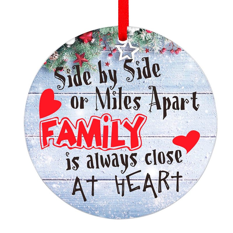 WaaHome Side by Side Or Miles Apart Family is Always Close at Heart Christmas Ornaments Family Ornaments for Christmas Tree Decorations Gifts