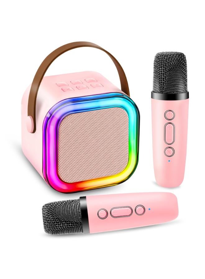 Karaoke Machine للأطفال البالغين، مكبر صوت كاريوكي بلوتوث صغير محمول مع 2 ميكروفونات لاسلكية، حفلة هدايا عيد ميلاد للأولاد والبنات المراهقات الذين تتراوح أعمارهم بين 3-12 سنة (وردي)