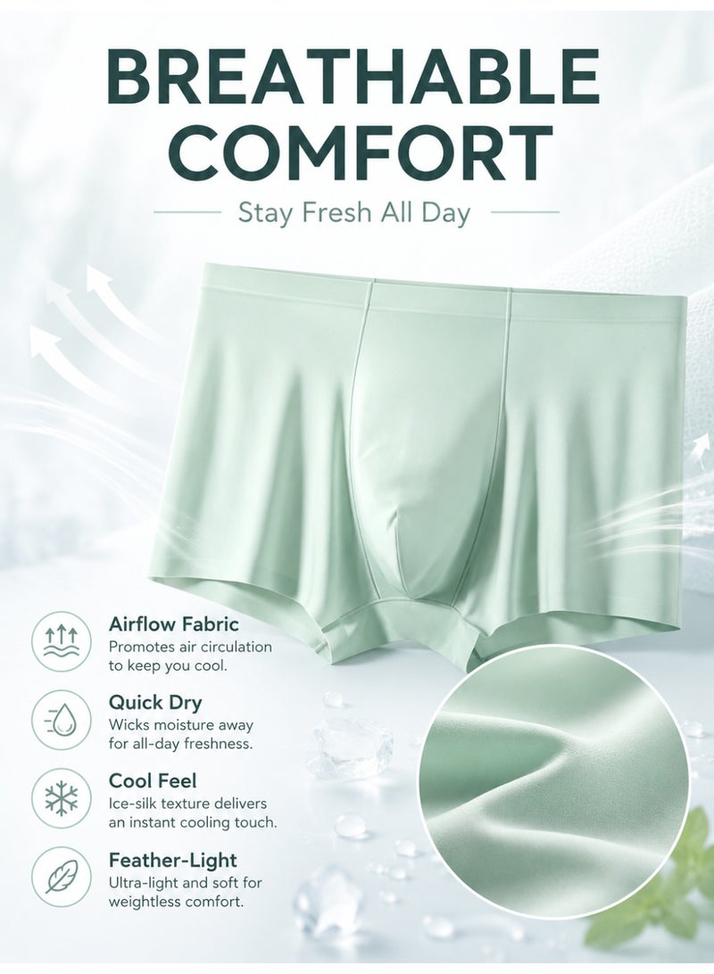 4 Pack Men's Ice Silk Boxer Briefs, Cooling Ultra-Thin Antibacterial Seamless Breathable, Moisture Wicking for Summer Daily Wear - Image 3