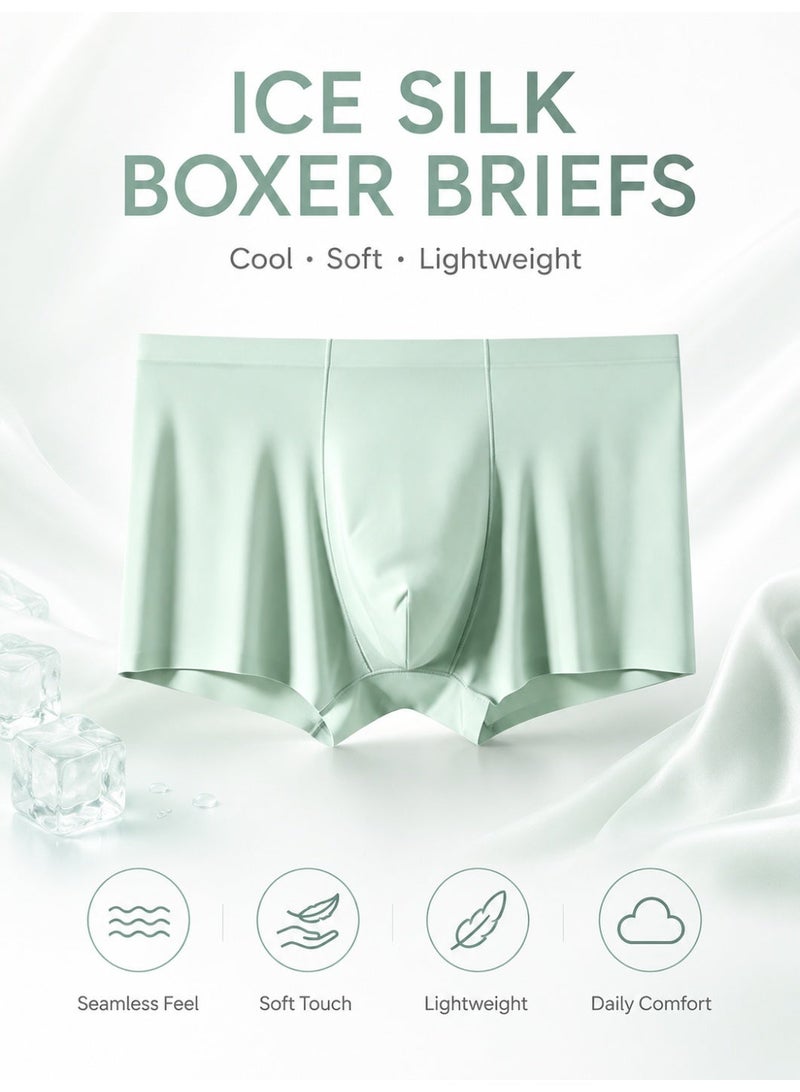 4 Pack Men's Ice Silk Boxer Briefs, Cooling Ultra-Thin Antibacterial Seamless Breathable, Moisture Wicking for Summer Daily Wear - Image 1