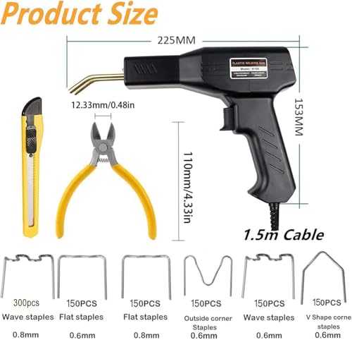 Miotorio Plastic Welding Machine Car Bumper Repair Kit,Hot Stapler Plastic Repair Welder Soldering Kit,6Types 1050 Staples,Hot Staple Gun Plastic Welder&Flat/Outside Corner/Inside Corner/Wave Staples - Image 2