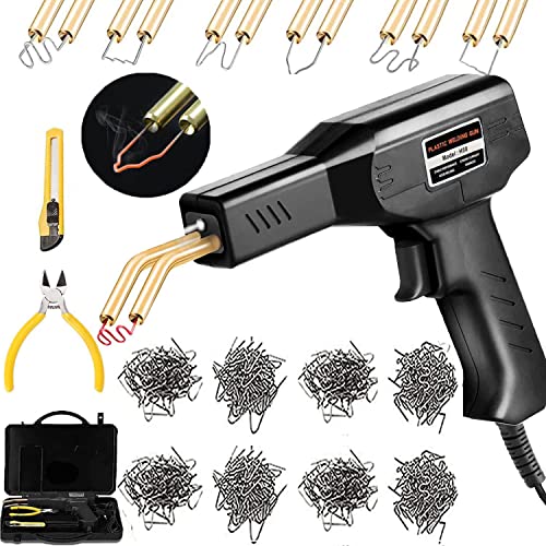 Miotorio Plastic Welding Machine Car Bumper Repair Kit,Hot Stapler Plastic Repair Welder Soldering Kit,6Types 1050 Staples,Hot Staple Gun Plastic Welder&Flat/Outside Corner/Inside Corner/Wave Staples - Image 1