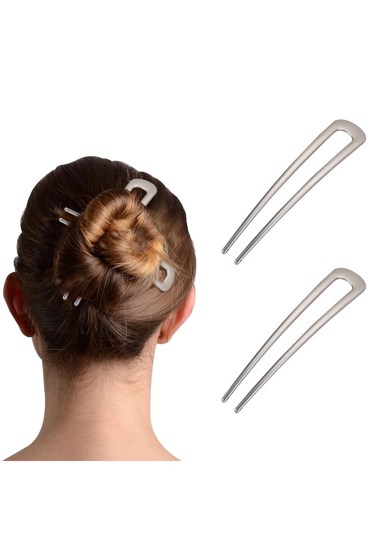 AEGYPIUS 2Pcs U Shaped Vintage Hair Sticks Metal Hair Forks Updo Pins for Buns Womens Chignon Accessories and Gifts for Hairstyles Silver 