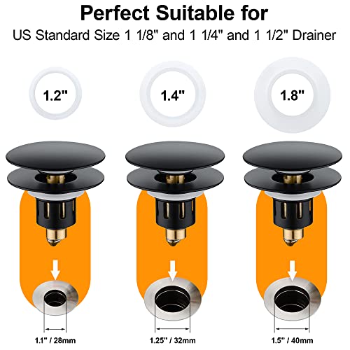 TIORIY Universal Bathroom Sink Stopper Replacement - for 1.25 Inch Stopper with Hair Catcher, Bounce Core Push-Type, Stainless Steel Sink Drain Stopper Assembly with Strainer, Matte Black - Image 2