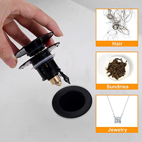 TIORIY Universal Bathroom Sink Stopper Replacement - for 1.25 Inch Stopper with Hair Catcher, Bounce Core Push-Type, Stainless Steel Sink Drain Stopper Assembly with Strainer, Matte Black - Image 4