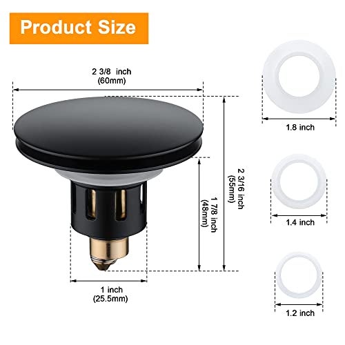 TIORIY Universal Bathroom Sink Stopper Replacement - for 1.25 Inch Stopper with Hair Catcher, Bounce Core Push-Type, Stainless Steel Sink Drain Stopper Assembly with Strainer, Matte Black - Image 3