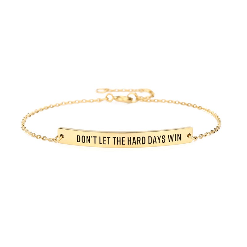 Ohmique Dont Let The Hard Days Win Bracelet - Gold Hard Day Motivational Bangle Stainless Steel Engraved Words, Inspirational Chain Jewelry Gifts for Women Friend - Image 1