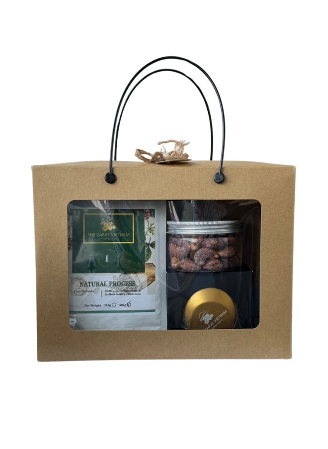 The Caphe Vietnam Combo - Natural Process Whole Bean Coffee 500g | Premium Roasted Cashews 180g | Phin Filter Rose Gold - Pack Of 3  - Image 2