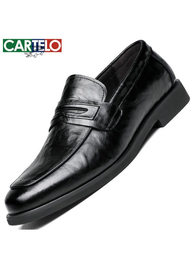 Cartelo Men's Leather Shoes, Soft-soled Slip-on, Business Casual Loafers, Breathable Slip-on Leather Shoes, Men's 9906, Black, Size 39 - Image 4