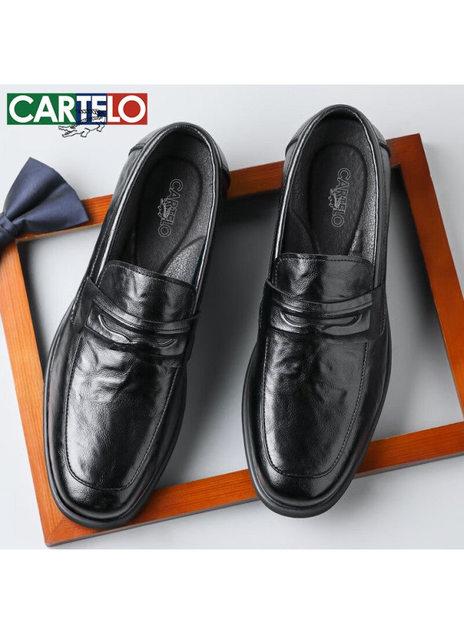 Cartelo Men's Leather Shoes, Soft-soled Slip-on, Business Casual Loafers, Breathable Slip-on Leather Shoes, Men's 9906, Black, Size 39 - Image 1