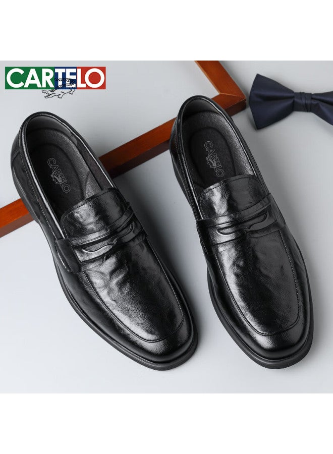 Cartelo Men's Leather Shoes, Soft-soled Slip-on, Business Casual Loafers, Breathable Slip-on Leather Shoes, Men's 9906, Black, Size 39 - Image 2