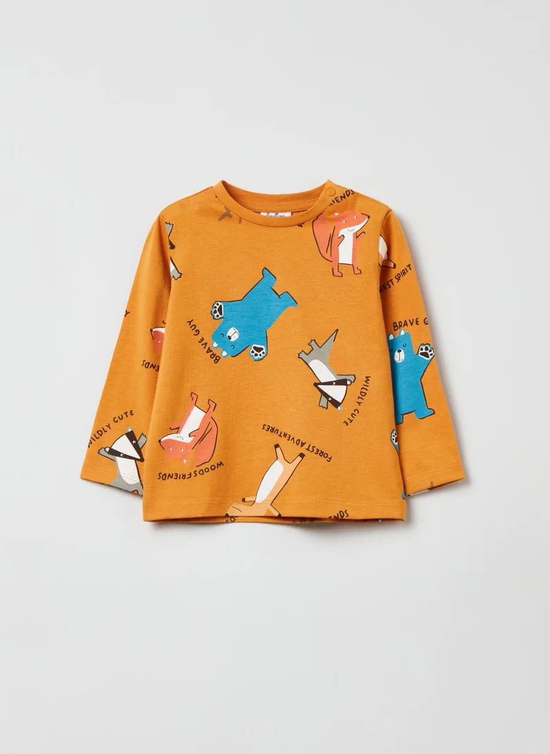 او في اس Long-Sleeved T-Shirt With Print
