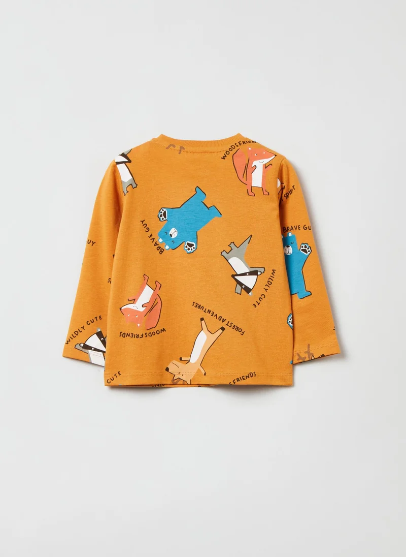 او في اس Long-Sleeve T-Shirt With Print