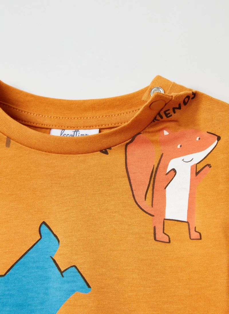 او في اس Long-Sleeved T-Shirt With Print