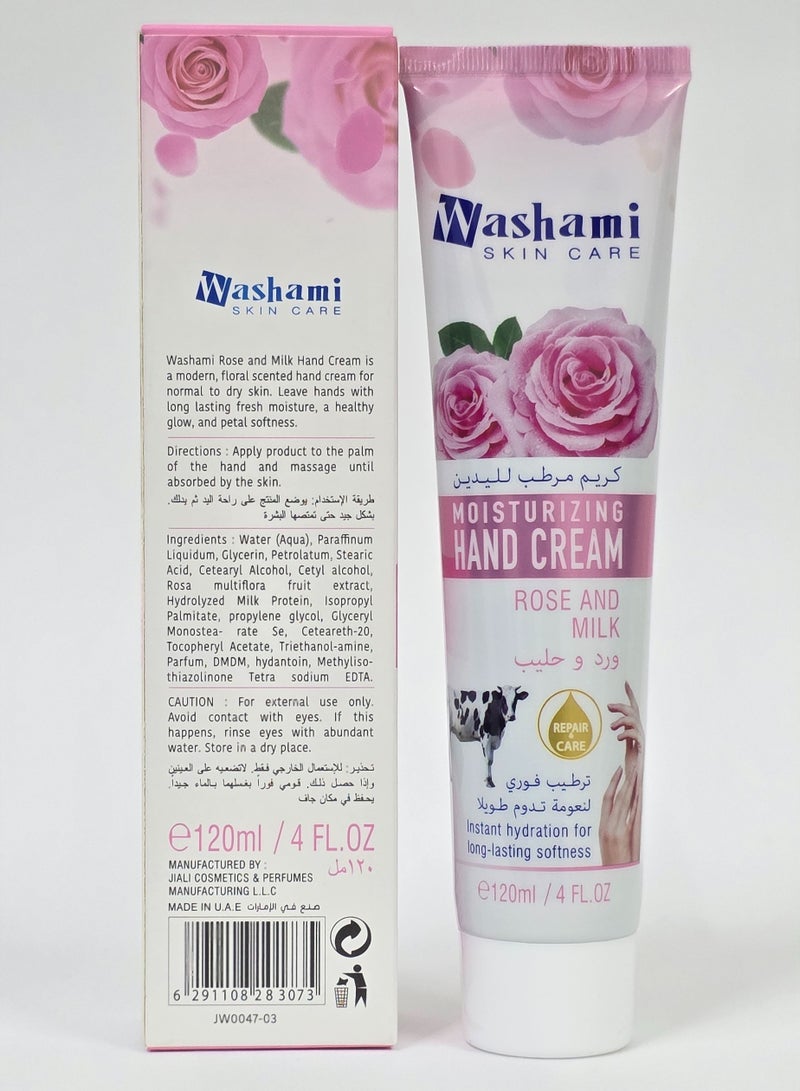 واشامي كريم يدين واشامي بالورد والحليب – تركيبة مرطبة ومغذية لجميع أنواع البشرة – ناعم وغير دهني – عناية ناعمة وترميمية – 120 مل - Image 2