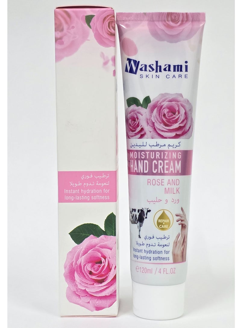 واشامي كريم يدين واشامي بالورد والحليب – تركيبة مرطبة ومغذية لجميع أنواع البشرة – ناعم وغير دهني – عناية ناعمة وترميمية – 120 مل - Image 3