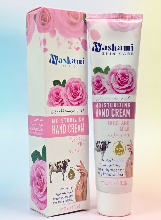 واشامي كريم يدين واشامي بالورد والحليب – تركيبة مرطبة ومغذية لجميع أنواع البشرة – ناعم وغير دهني – عناية ناعمة وترميمية – 120 مل - Image 1