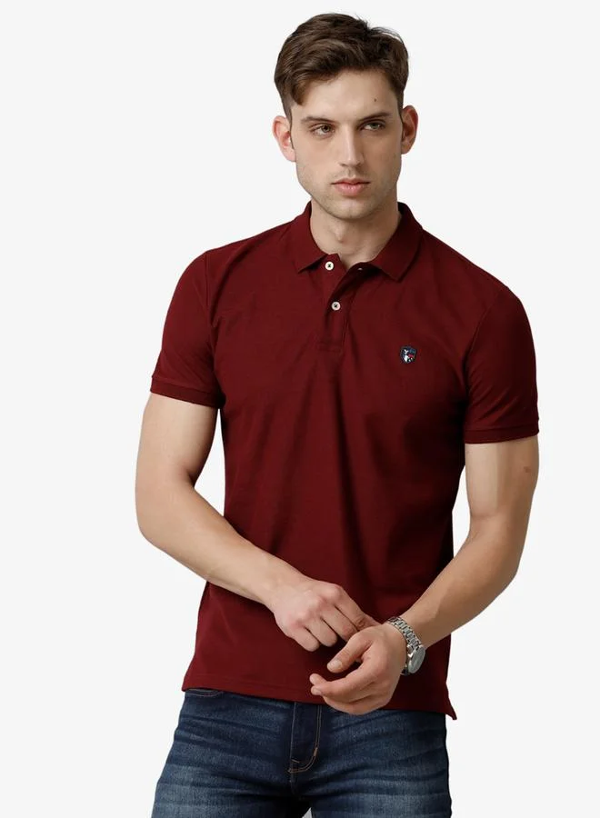 FERVORO Men Maroon Plain Cotton Polo