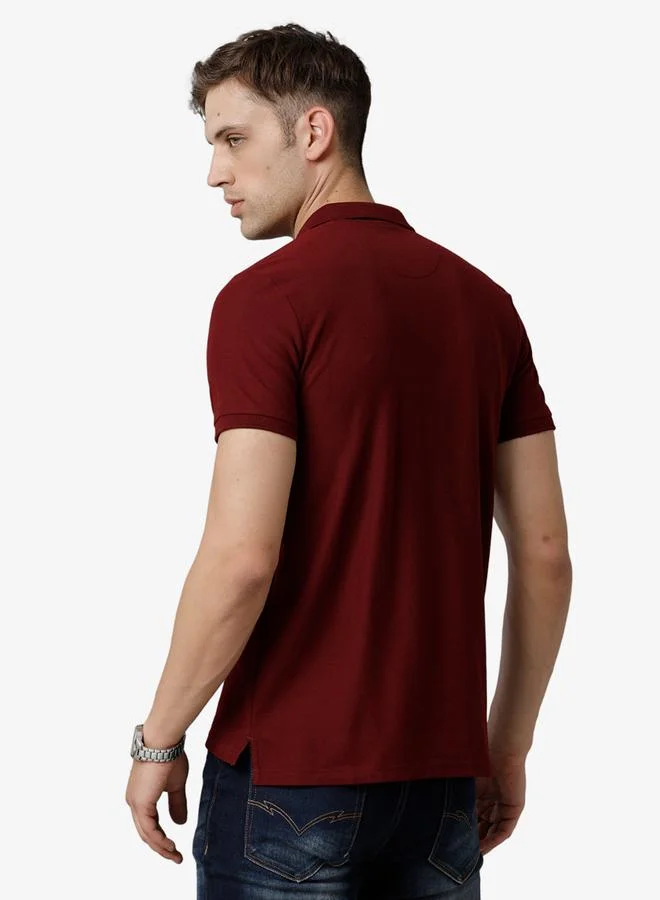 FERVORO Men Maroon Plain Cotton Polo