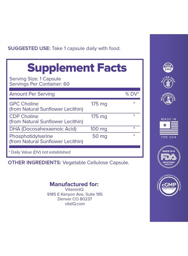 VitaminIQ Mommy Brain Postnatal Supplement (60 Capsules) for Cognitive Health, Mood, Energy with GPC and CDP Choline, Phosphatidylserine, Omega-3 DHA - Image 2