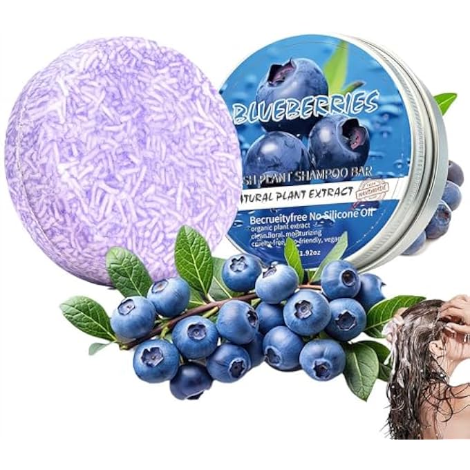 Blueberry Soap Natural Shampoo Bar, 2-in-1 Purple Blueberry Shampoo & Conditioner Bundle Bars for Thinning & Dry Hair, Anti-Dandruff Reduces Fall Out for Women & Men All Types Solid Hair Care Set
