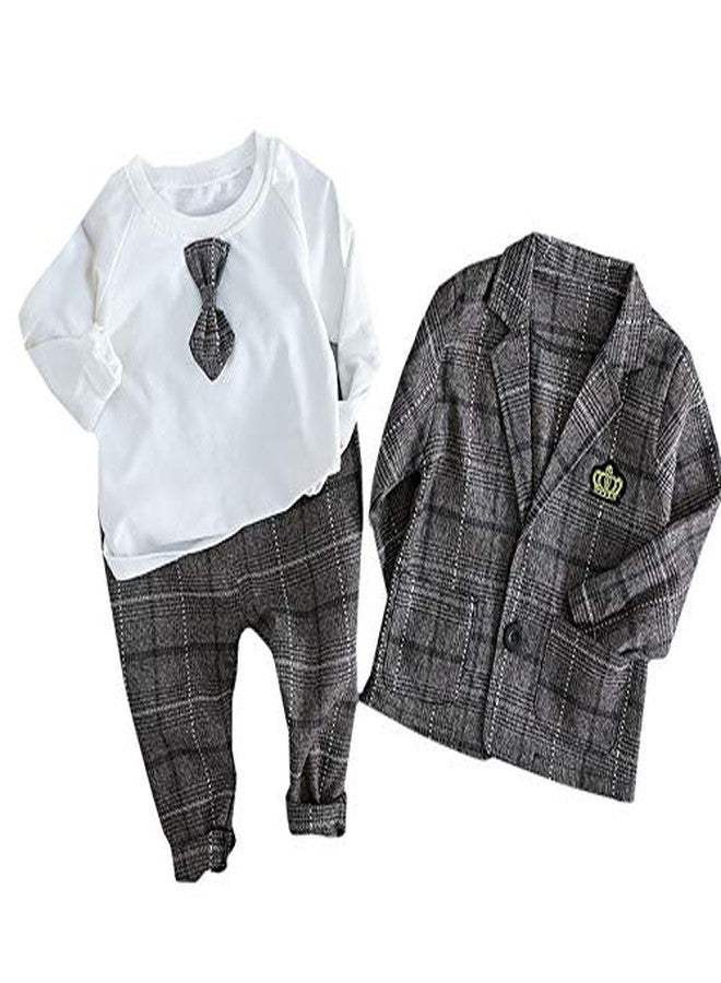 Mummamia Boys Gap Baby Plaids 3Pc T-Shirt Suit Set with Attached Tie - Black - Image 2