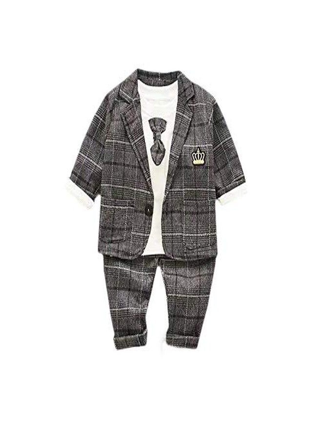 Mummamia Boys Gap Baby Plaids 3Pc T-Shirt Suit Set with Attached Tie - Black - Image 1