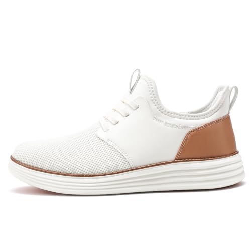 VILOCY Mens Slip On Casual Dress Shoes Hands Free Fashion Sneakers Mesh Tennis Walking Shoes Comfortable Work Shoes Breathable Lightweight Non Slip White,EU49 - Image 2