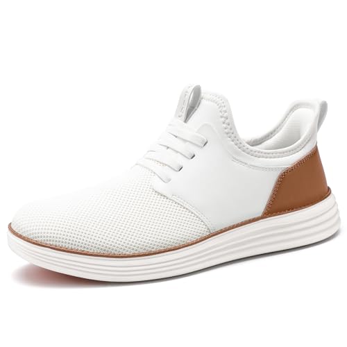 VILOCY Mens Slip On Casual Dress Shoes Hands Free Fashion Sneakers Mesh Tennis Walking Shoes Comfortable Work Shoes Breathable Lightweight Non Slip White,EU49 - Image 4