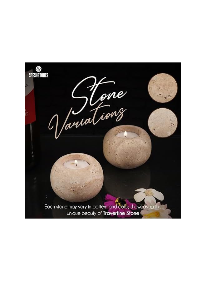 The Bros Travertine 2.5" Handmade Tealight Candle Holder – Stone Votive & Tea Light Holder. - Image 3