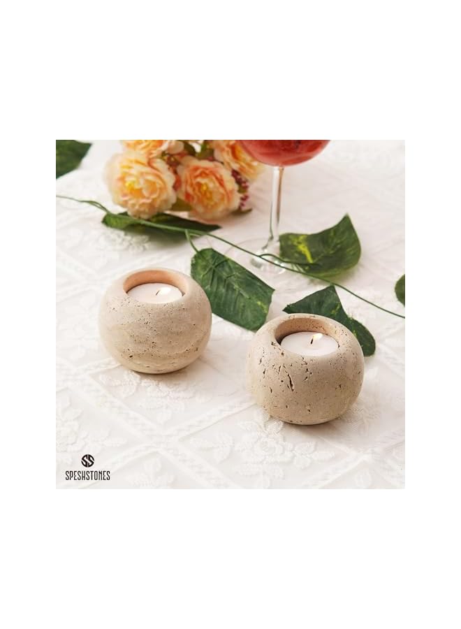 The Bros Travertine 2.5" Handmade Tealight Candle Holder – Stone Votive & Tea Light Holder. - Image 2