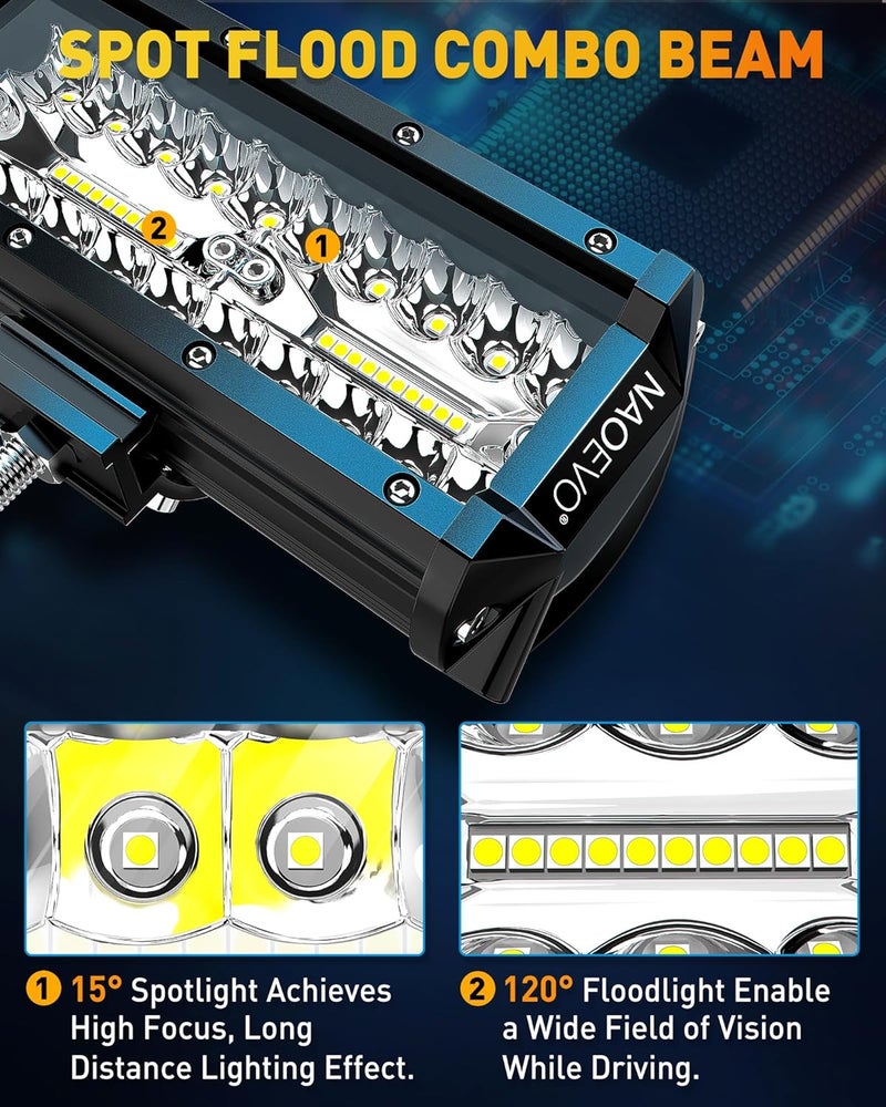 ناوايفو شريط إضاءة LED أصفر بحجم 7 بوصات، عدد 2 قطع، قوة 240 واط، أضواء قيادة للاستخدام في الطرق الوعرة، أكواد LED، شعاع مزدوج من نوع "نقطة وتدفق المياه"، أضواء ضباب مقاومة للماء، مثالية لاستخدامها في الدراجات النارية الكبيرة (UTV)، الجيبات الرياضية، الجيبات العسكرية، الشاحنات، القوارب - Image 4