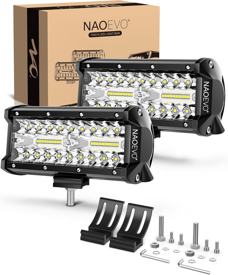 ناوايفو شريط إضاءة LED أصفر بحجم 7 بوصات، عدد 2 قطع، قوة 240 واط، أضواء قيادة للاستخدام في الطرق الوعرة، أكواد LED، شعاع مزدوج من نوع "نقطة وتدفق المياه"، أضواء ضباب مقاومة للماء، مثالية لاستخدامها في الدراجات النارية الكبيرة (UTV)، الجيبات الرياضية، الجيبات العسكرية، الشاحنات، القوارب - Image 1