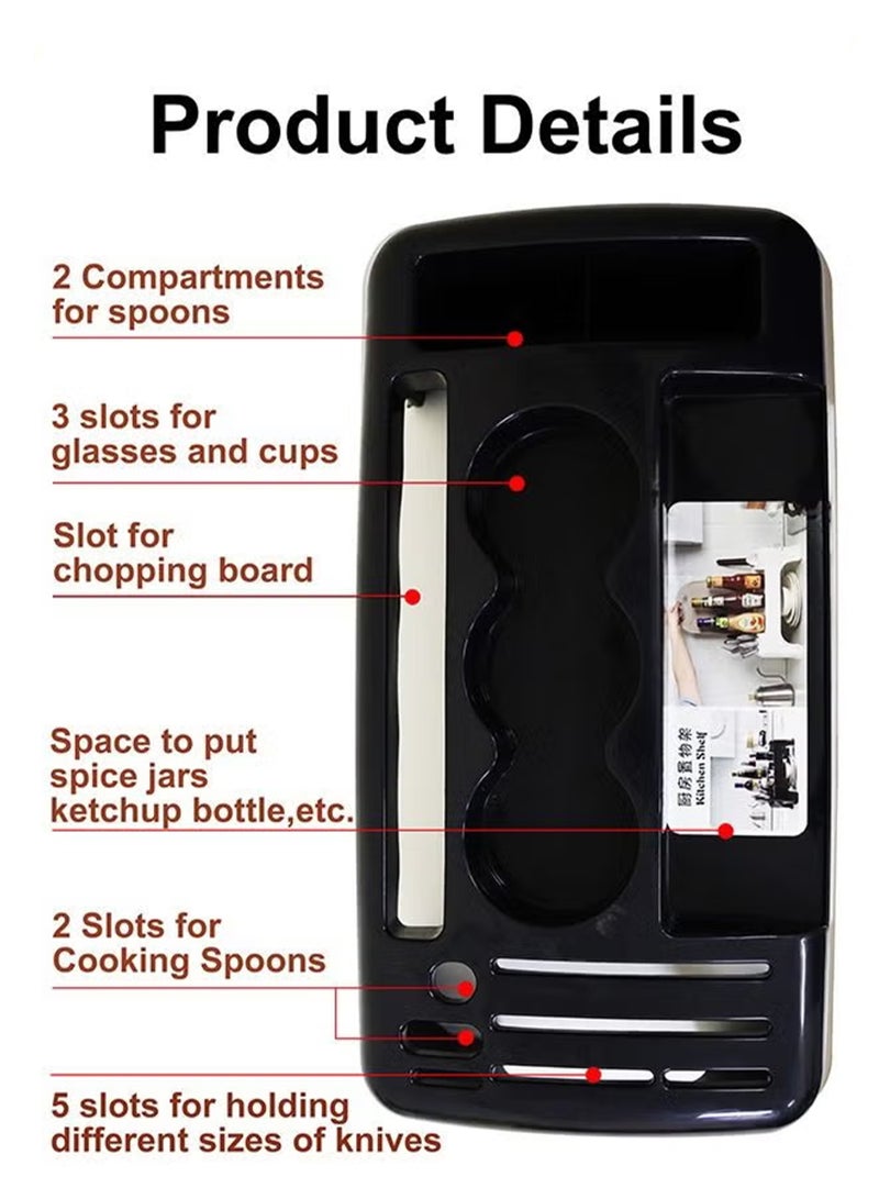 توشيونيكس منظم بلاستيكي متعدد الأقسام لسطح المطبخ مع مساحة لتخزين السكاكين والتوابل والأواني - Image 3