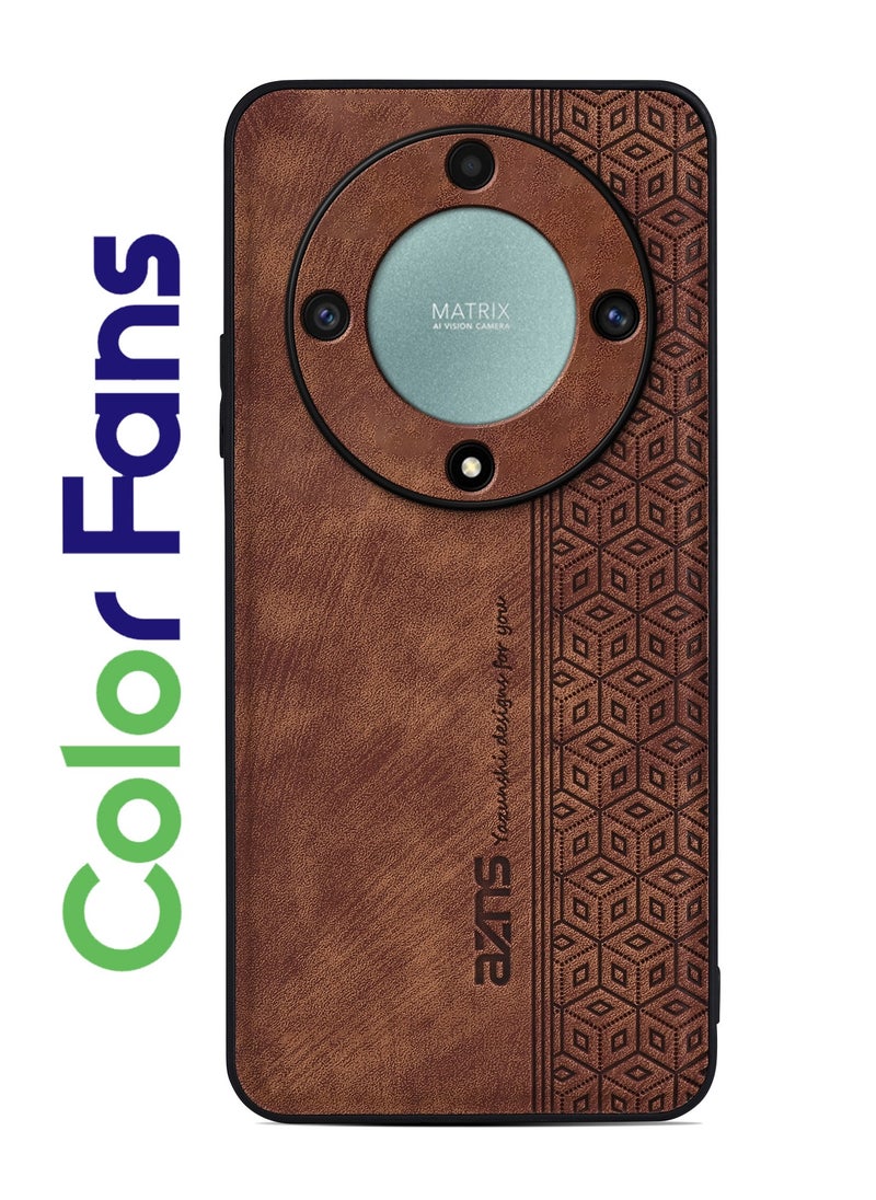 Color Fans - For Honor X9a 5G Case PU Leather Coated TPU Drop-proof Smart Phone Cover Brown - Image 1