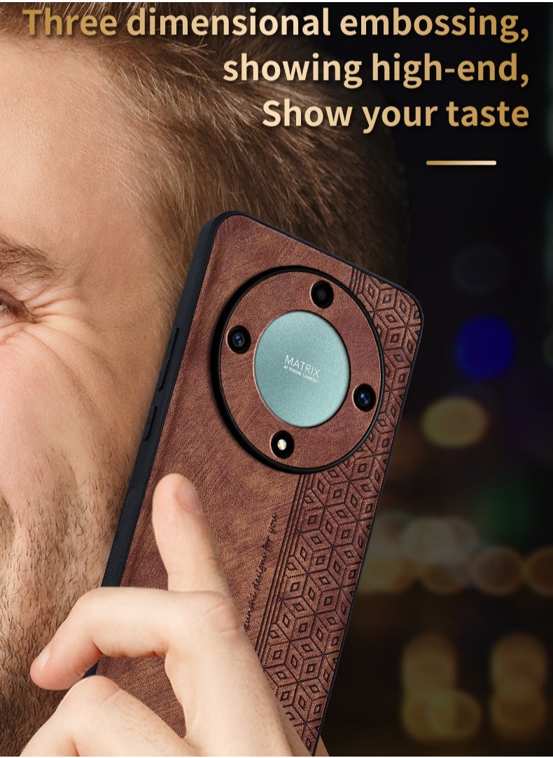 Color Fans - For Honor X9a 5G Case PU Leather Coated TPU Drop-proof Smart Phone Cover Brown - Image 1