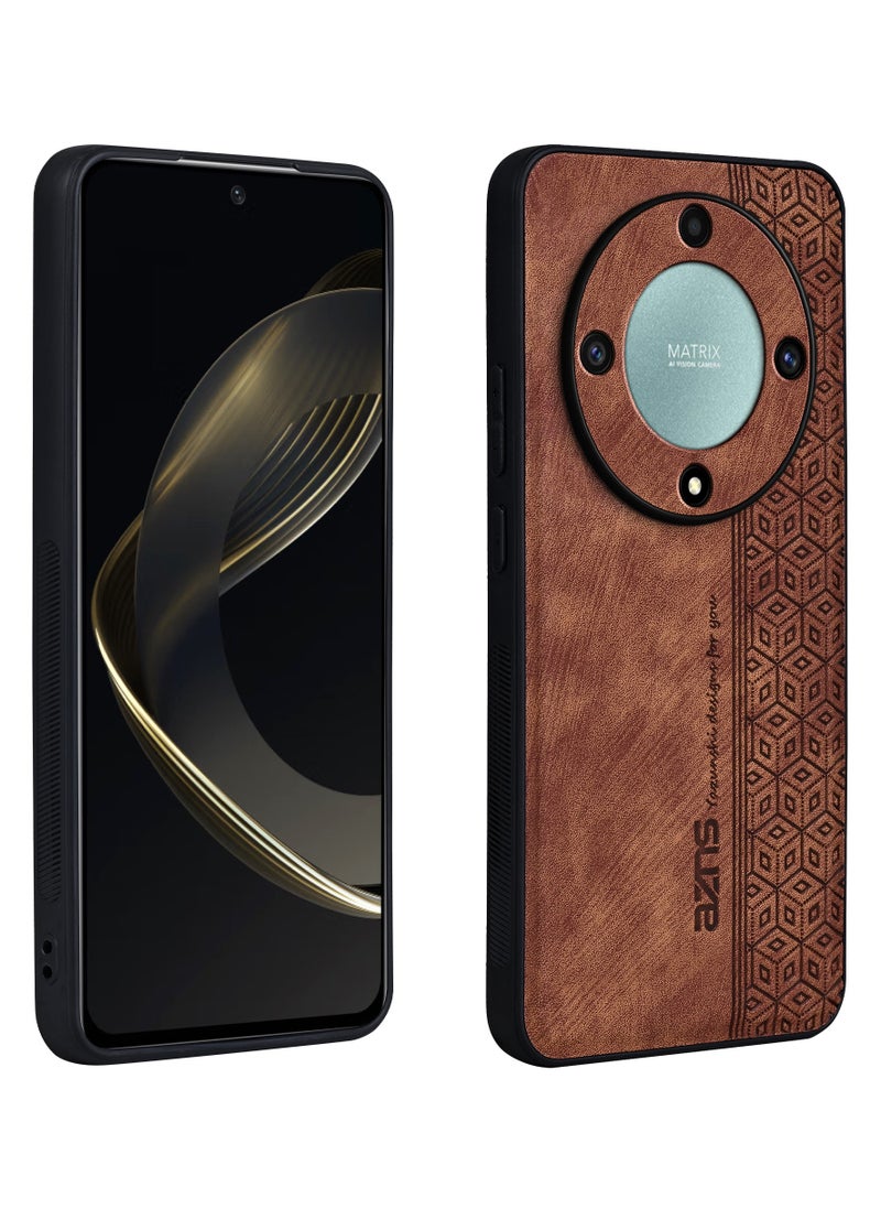 Color Fans - For Honor X9a 5G Case PU Leather Coated TPU Drop-proof Smart Phone Cover Brown - Image 1