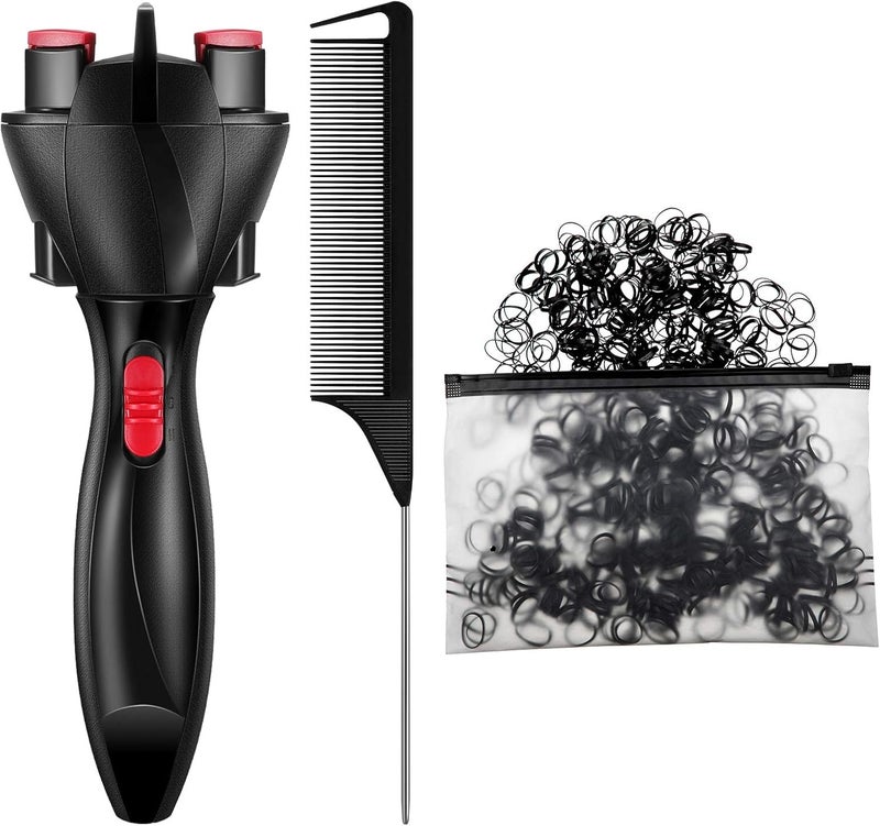 Automatic Hair Braider with 800 Mini Rubber Bands Tail Comb  Electronic Braiding Machine  Roller Styling Tool for Tangling Black