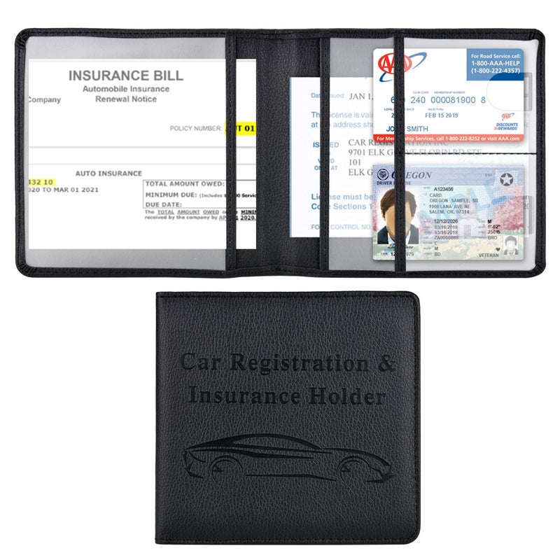 Cacturism Car Registration and Insurance Holder Vehicle Glove Box Car Organizer Men Women Wallet Accessories Case for Cards Essential Document Driver License Black - Image 3
