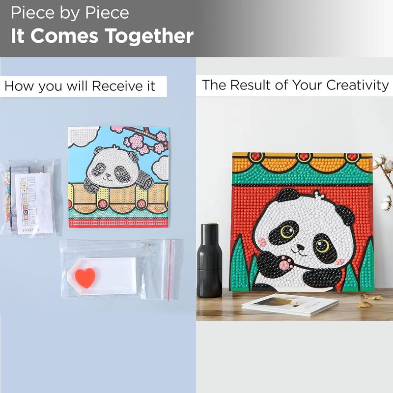 UMAI Diamond Painting Kit 13x13cm DIY Craft Kit for Kids 612 Age Group Art and Craft Kit Craft Materials Home Decor Items Indoor Art Kit for Girls Boys Birthday Gift for Girls Panda - Image 4