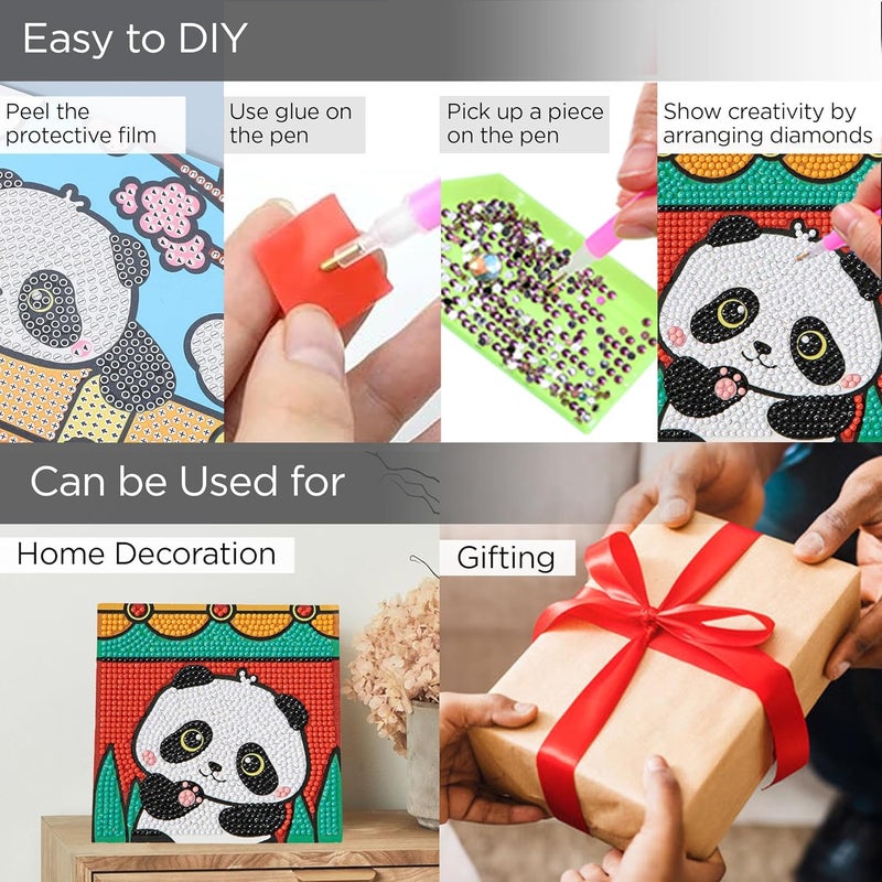 UMAI Diamond Painting Kit 13x13cm DIY Craft Kit for Kids 612 Age Group Art and Craft Kit Craft Materials Home Decor Items Indoor Art Kit for Girls Boys Birthday Gift for Girls Panda - Image 3