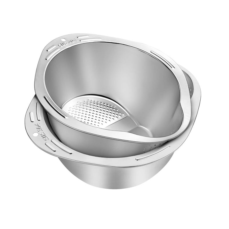SohoTeco Rice Washing Bowls Set of 2 Rice Rinser Strainer 4in1 Stainless Steel Colander Versatile Colanders Strainers for Washing Vegetables Fruits Beans Pasta - Image 1
