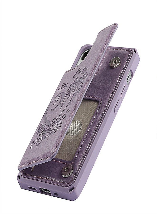 آي كوفر كايس جراب iCoverCase متوافق مع هاتف iPhone 12 Mini، جراب محفظة مع حامل بطاقات للنساء، جراب من الجلد الصناعي PU منقوش مانع لتقنية RFID مع حزام معصم، مقاس 5.4 بوصة (لون بنفسجي على شكل قلب) - Image 4
