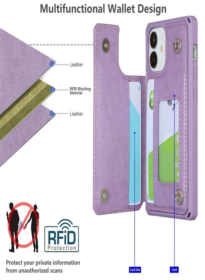 آي كوفر كايس جراب iCoverCase متوافق مع هاتف iPhone 12 Mini، جراب محفظة مع حامل بطاقات للنساء، جراب من الجلد الصناعي PU منقوش مانع لتقنية RFID مع حزام معصم، مقاس 5.4 بوصة (لون بنفسجي على شكل قلب) - Image 3