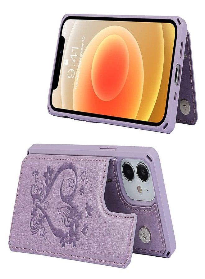 آي كوفر كايس جراب iCoverCase متوافق مع هاتف iPhone 12 Mini، جراب محفظة مع حامل بطاقات للنساء، جراب من الجلد الصناعي PU منقوش مانع لتقنية RFID مع حزام معصم، مقاس 5.4 بوصة (لون بنفسجي على شكل قلب) - Image 5