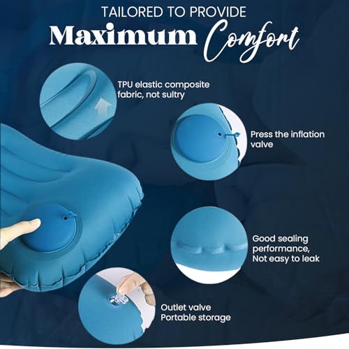 Homeaura Inflatable Travel Air Filled Pillow - Ultralight Camping Pillow For Lumbar Support - Compressible Neck Pillow For Camping, Hiking, And Travel (Sky Blue) - Image 3