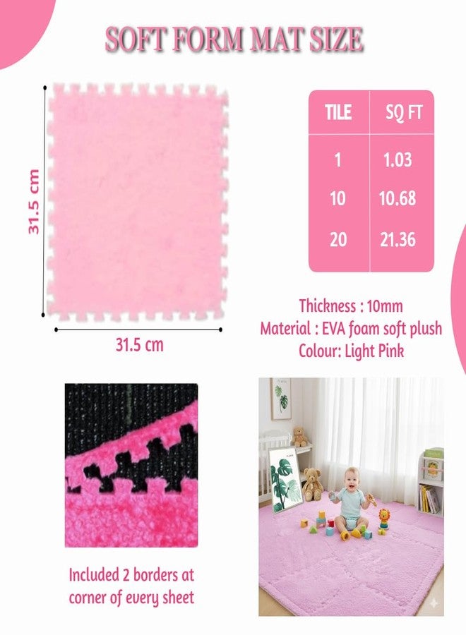 Metreno 10mm/10pcs Kids mats for Floor Soft Plush Foam Babies Puzzle Interlocking Play mats for Crawling Playing Tile mat Carpet Rug for Infants and Toddlers (Light Pink, 31.5 * 31.5 * 1cm - 10pcs) - Image 2