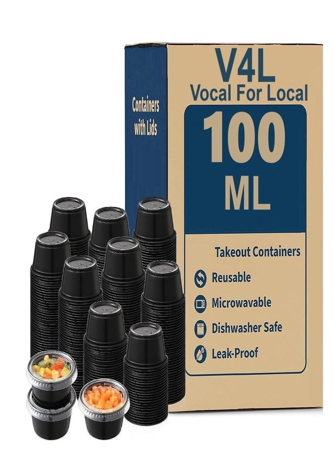 V4L Black Round Takeout Food Containers Food Storage Containers With Lids Freezer Safe | Meal Prep | Microwavable Dishwasher | Leakproof | BPA Free (100ml Pack of 50) - Image 1